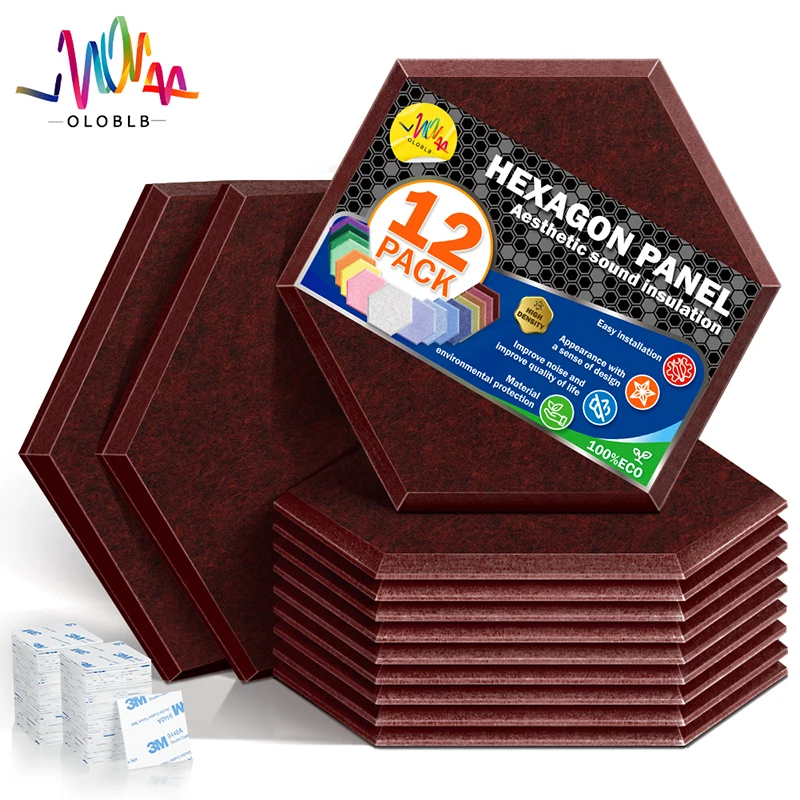 12 Pcs Hexagon Acoustic Panels, High Density Sound Absorbing Panels, Sound Proof Insulation Studio Treatment Acoustics Tiles