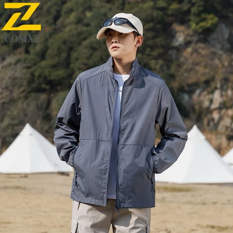 

COMXZ Men Windbreaker Jacket Stand Collar UV Sun Protection Breathable Ultra-light Working Clothes 2025 Outdoor Skin Thin Coats