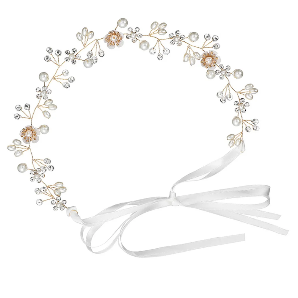 

1Pcs Handmade Hair Band Adjustable Ribbon Pearl Rhinestone Headwear for Women Girls Fashion Headdress Party Occasion