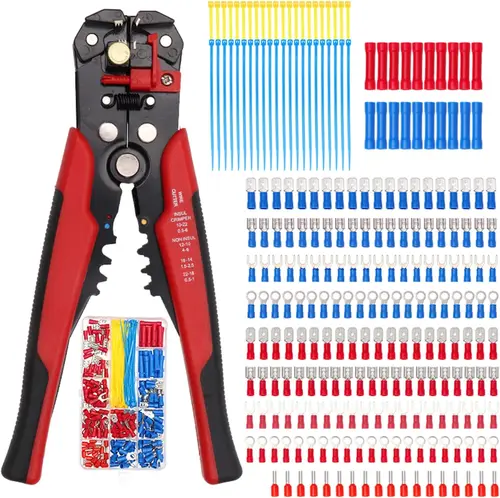 Imagen 1 del producto Juego de alicates plegables, conector de Terminal de Cable de prensado de 260 Uds., horquilla de anillo de pala de alambre aislado termorretráctil y alicates pelacables