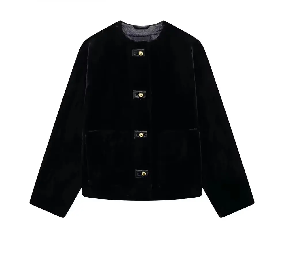 

KONDALA модная зимняя однотонная черная винтажная пушистая женская куртка из искусственного меха 2024, роскошная шикарная элегантная вечерняя однобортная верхняя одежда