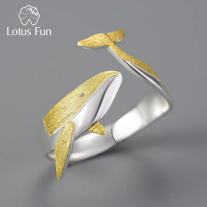 

Lotus Fun 18K Gold Personality Whale Dating Adjustable Rings for Women Original 925 Sterling Silver Luxury Quality Fine Jewelry