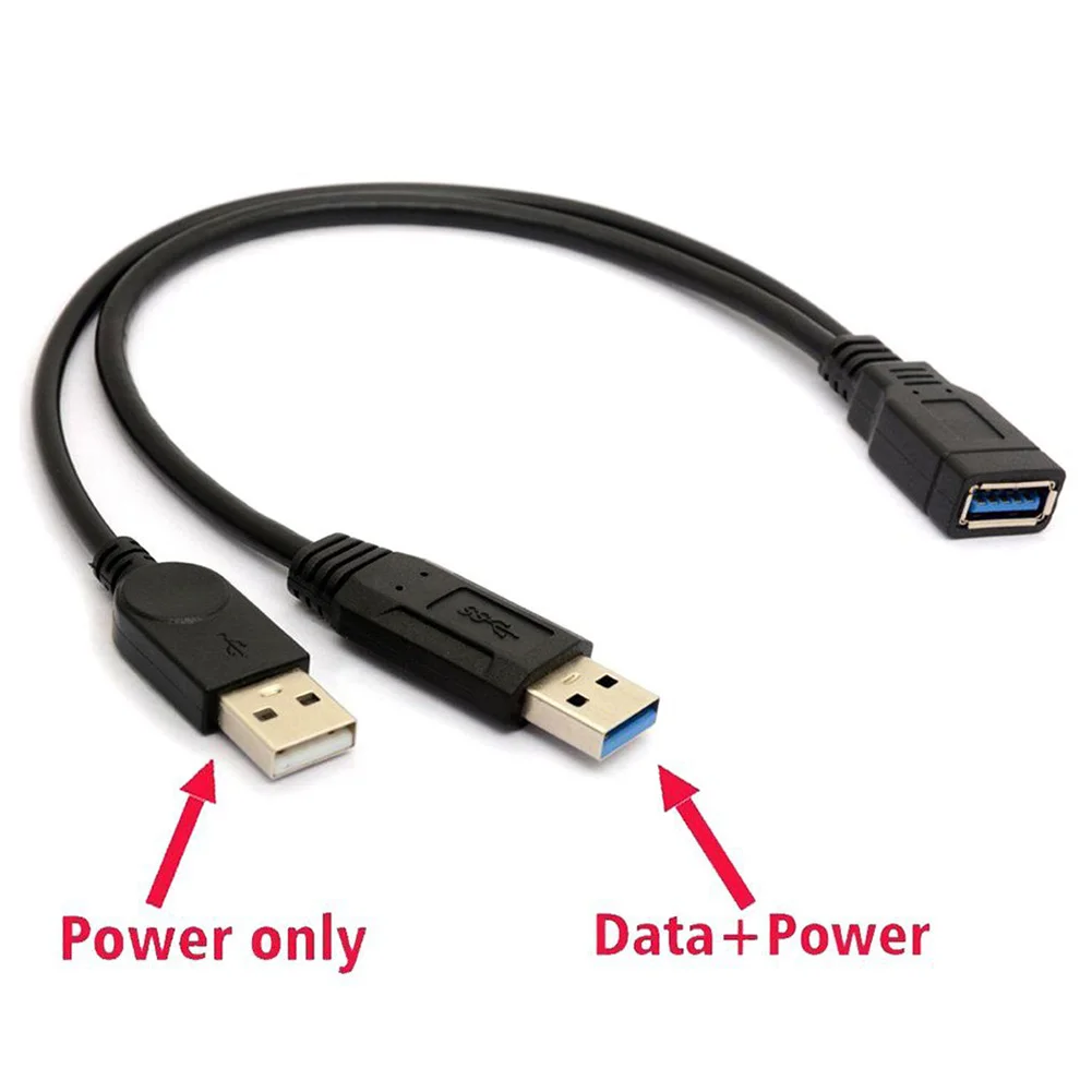 USB 3.0-Buchse auf Dual-USB-Stecker, zusätzliche Stromversorgung, Daten-Y-Splitter-Verlängerungskabel für 2,5 Zoll externen HDD SSD-Verlängerungskonverter