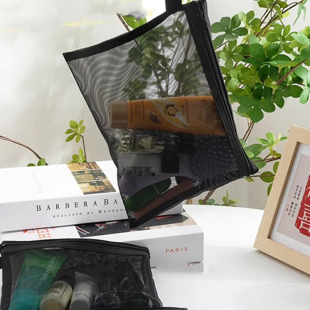 Borsa per cosmetici in rete di grande capacità alla moda Borsa con cerniera Borsa quadrata Borsa per trucco Astucci per matite Astucci per cosmetici trasparenti Ragazza