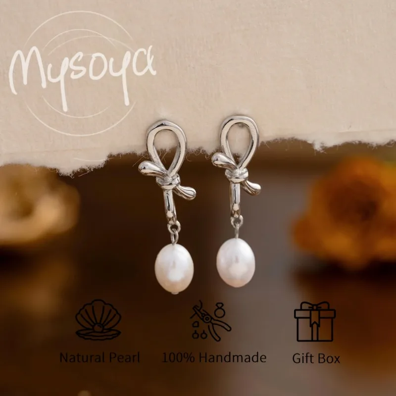 

MYSOYA белые серьги-бабочки с пресноводным жемчугом в стиле барокко 8-9 мм с подарочной коробкой на день рождения/свадьбу/Рождество/Новый год подарок для нее/Him