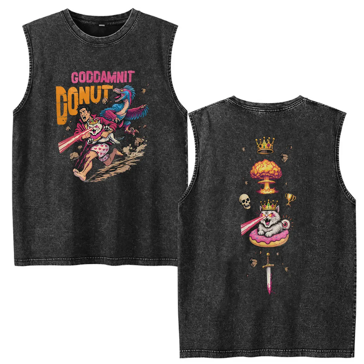 Vintage Washed Vest Dungeon Crawler Carl T-Shirts für Männer und Frauen, Princess Donut Oversized Tank Top T-Shirt, Harajuku Kleidung T-Shirt – Detail 6