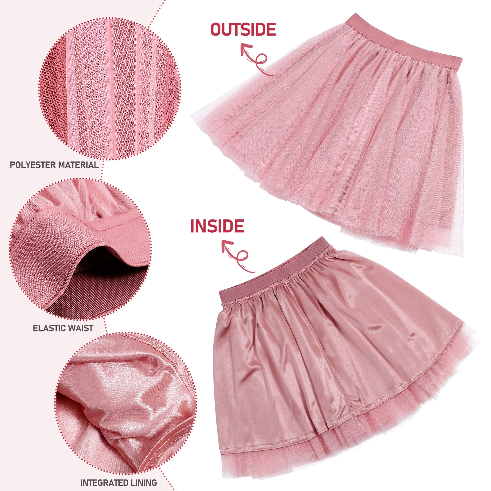 

High Waisted Tutu Skirt Knee Length Lightweight Polyester Mesh Ballet Party Costume Dancewear Elastic Waistline Skirts For