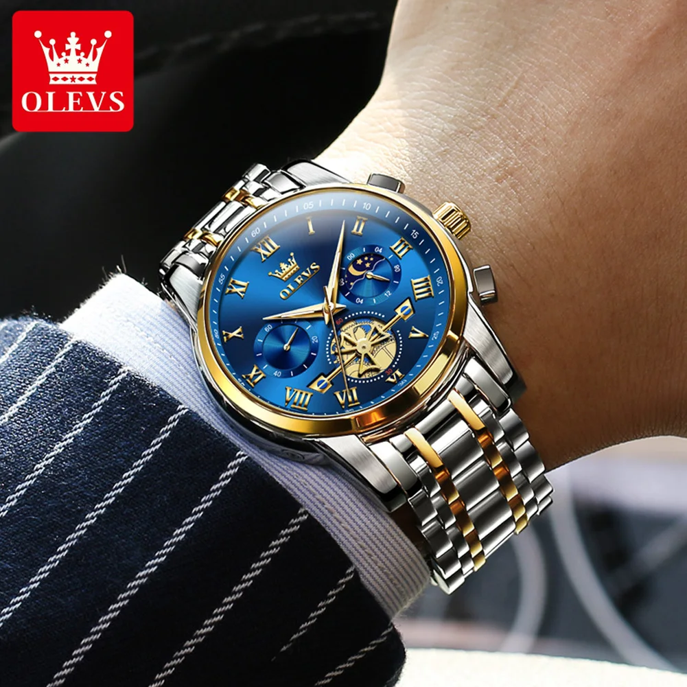 OLEVS Top Brand Mens Watches Classic Roman Scale Dial Luxury Wrist Watch for Man Original Quartz Waterproof Luminous Chronograph