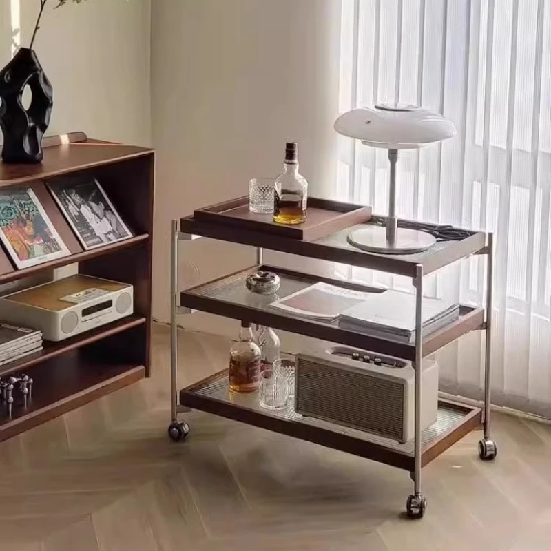 عربة تخزين غرفة المعيشة، طاولة قهوة صغيرة، أريكة منزلية، خزانة جانبية، رف متنقل متعدد الطبقات