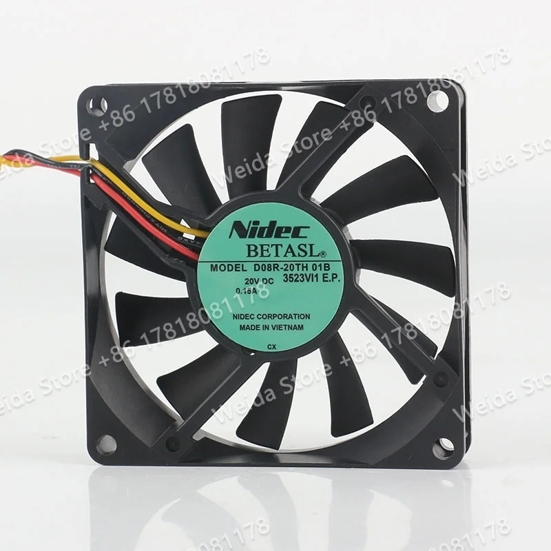 

New Nidec DC 20V 0.15A 8CM Switch Frequency Converter 80X80X15MM Three-wire D08R-20TH 01B Cooling fan