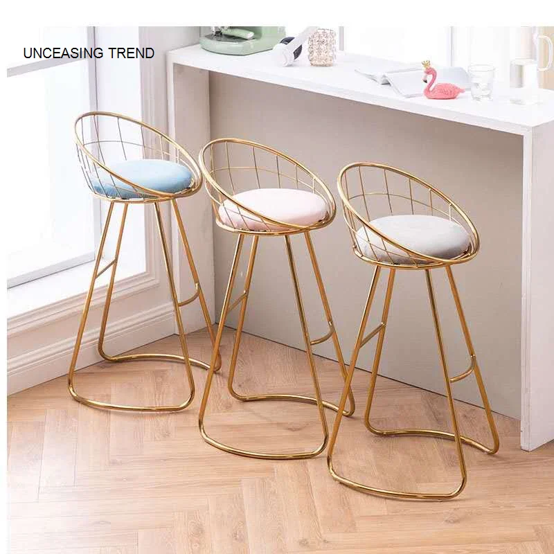 Bar stool modern wrought iron household furniture simple high stools Nordic backrest chairs makeup ins soft bag dressing chair