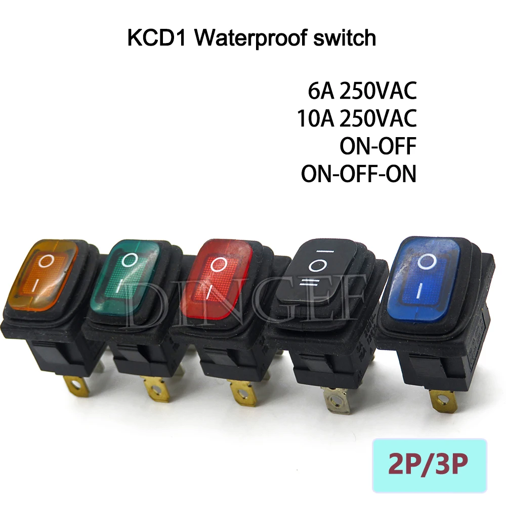 1PCS/lot oil-proof and dust-proof ON/OFF KCD1 Waterproof switch 3PIN red with lights button rocker power switch