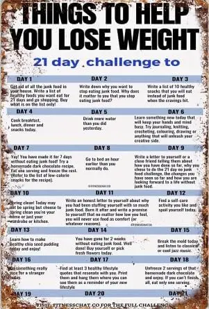 21-Day Weight Loss Challenge Metal Tin Sign,   Vintage Iron Wall Art, Motivational Fitness Quote Plaque for Home, Gym, Farmhouse