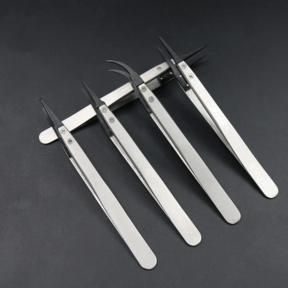 6PCS Watch Hands Installation Work Tweezers Straight Elbow Handle Stainless Antistatic Plastic Tweezers ESD-259 ESD-259A ESD-7A