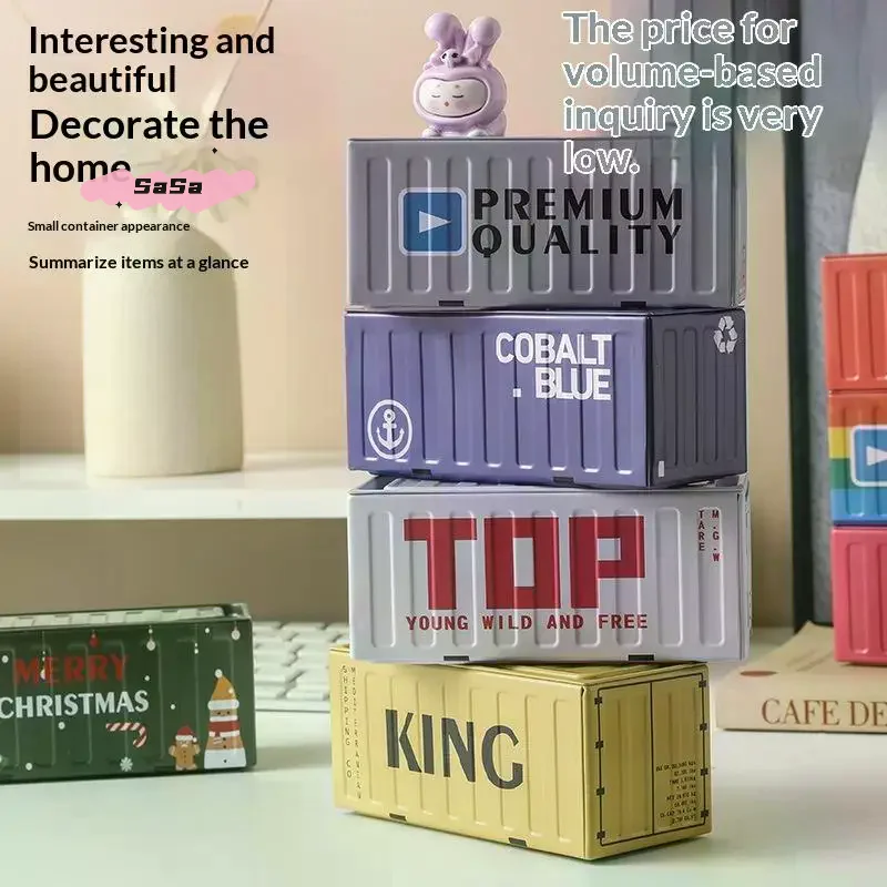 Mini Contêiner: Caixa de Ferro Pequena para Modelos em Miniatura, Adereços de Cenário, Enfeites de Escritório, Organizador Criativo Empilhável para Mesa