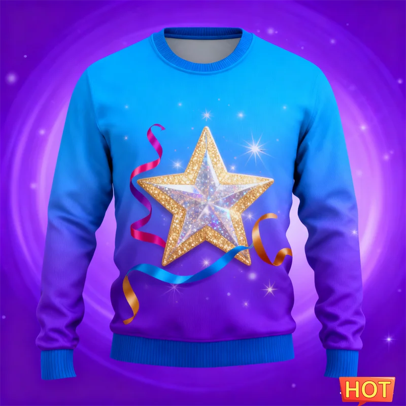 2026 موضة جديدة للرجال سترة عيد الميلاد القبيحة العصرية الشارع الشهير ثلاثية الأبعاد مطبوعة عيد الميلاد بلوزات عادية المتضخم عطلة البلوفرات