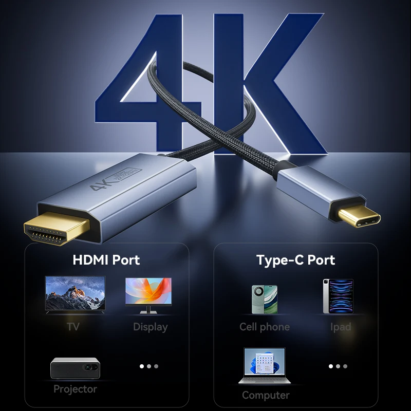 4K@60Hz Typ-C zu HDMI-kompatibel Unterstützt 2K@120Hz USB-C Videokabel mit PD 100W Ladefunktion für TV Handy Laptop Tablet Switch1 – Detail 3
