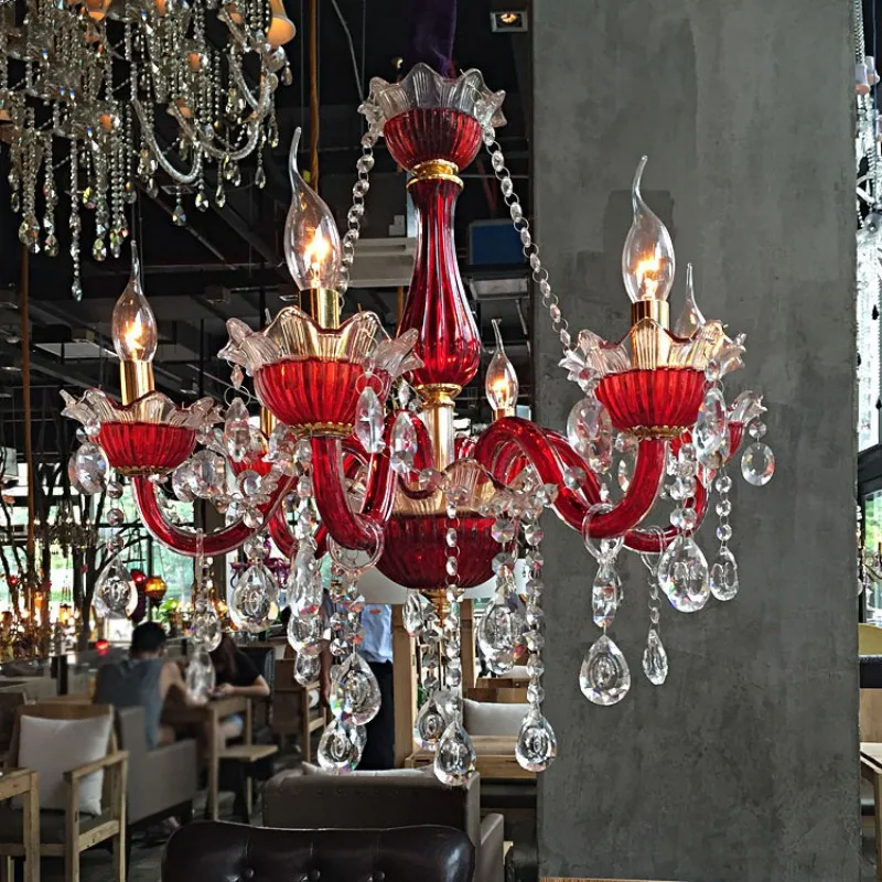 

Man Cafe Light Red Bedroom Crystal Light Color Net Cafe Bar Chandelier Personality Creative Hotel Light