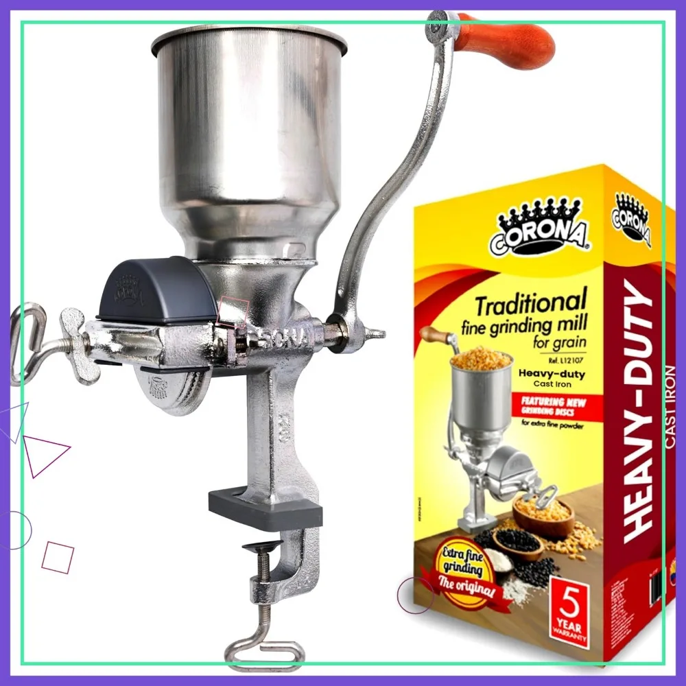 

Manual Grain Mill with High Hopper - Grinds Corn, Rice, Soybeans, Pepper, Chickpeas for Home Use