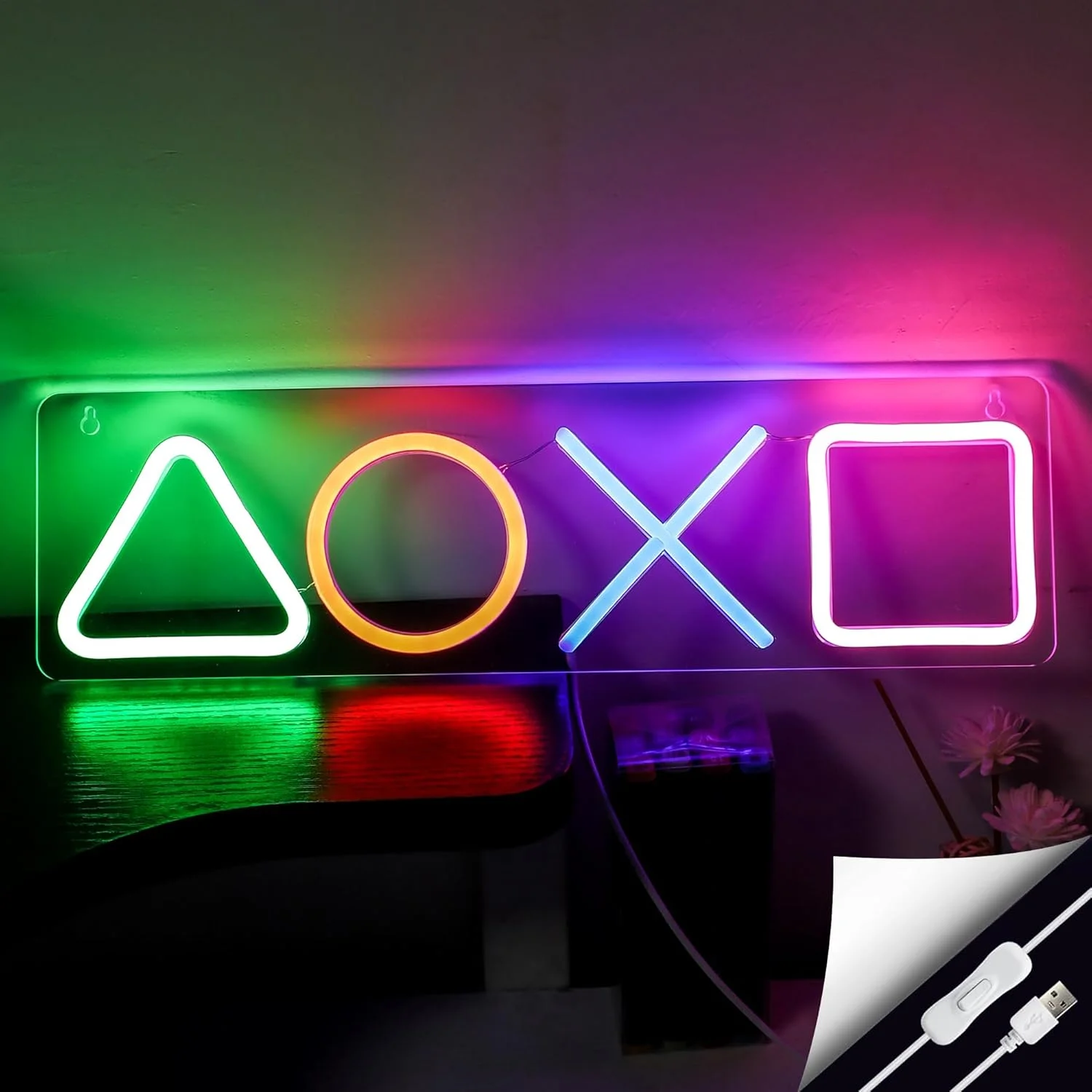 

Gamer Neon Sign PS4 Game Icon Light for Wall Hanging Atmosphere Lamp Colorful LED Night Light Gaming Room Decoration USB Powered