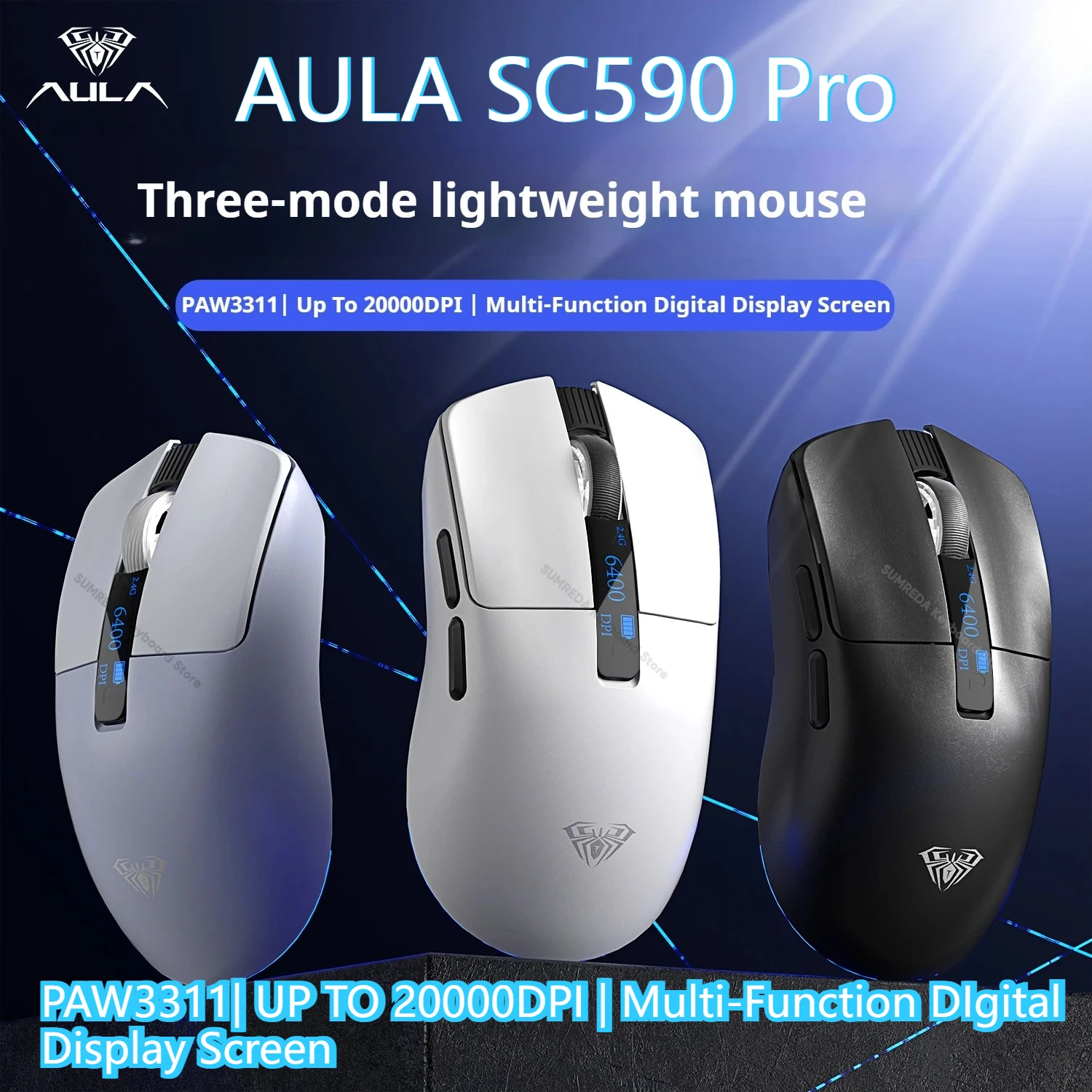 

AULA SC590ProTri-модель Беспроводная игровая мышь Bluetooth 2,4G PAW3311 20000 точек на дюйм Офисная мышь для киберспорта с умным экраном Мышь для ноутбука и ПК