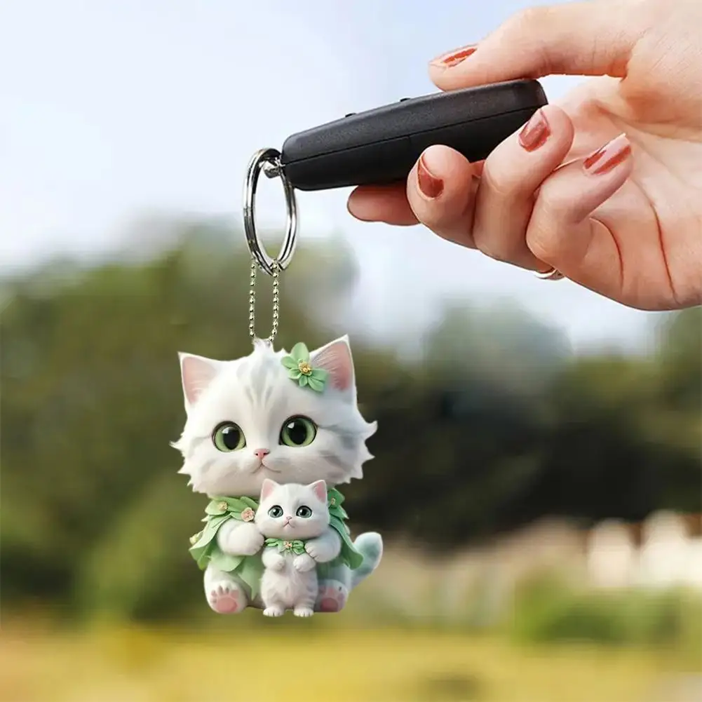 

2D Acrylic Flat Cute Cat Car Decorative Pendant Rearview Bag Keys Mirror Accessories Hanging Ornament W6J0