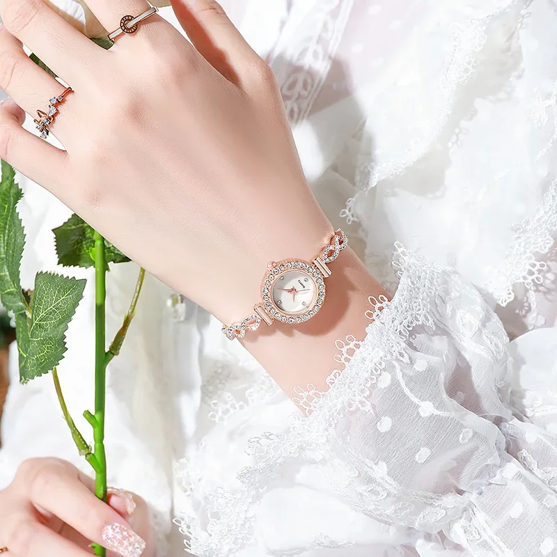 

Оригинальные элегантные женские часы со стразами и маленьким циферблатом, женские роскошные браслеты золотого цвета, кварцевые часы, подарок