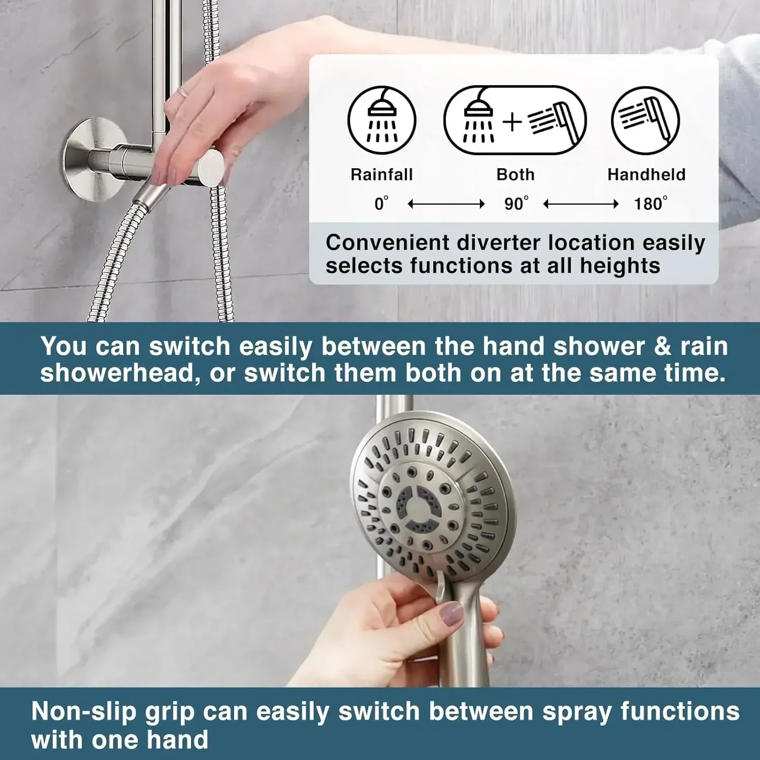 BRIGHT SHOWERS Rain Shower Heads Combo with High Pressure Handheld Shower Head Brass Shower Column -