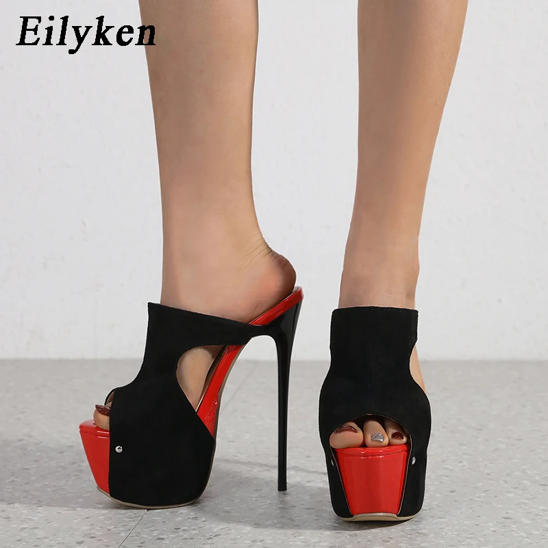 Eilyken 2024 estate nero tacchi sottili pantofole piattaforma scava fuori le donne Chunky Peep toe diapositive scarpe da donna taglia 35-42