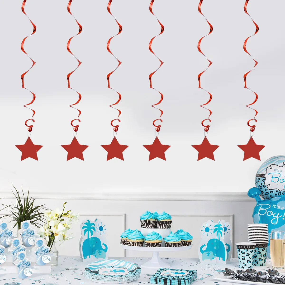 6 Piezas de Decoraciones Colgantes en Espiral de Plástico con Forma de Estrella, Serpentinas para Techo para Bodas, Cumpleaños, Fondo de Fotos, Festivales, Guardería