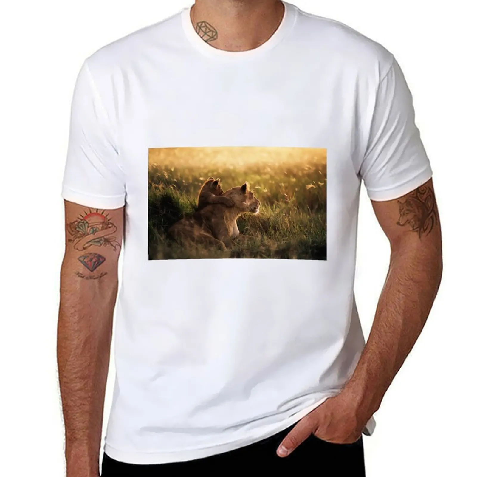 

Lion Cub Chilling With Mother T-Shirt cotton tshirt 100% cotton t shirts man 100% T-Shirt