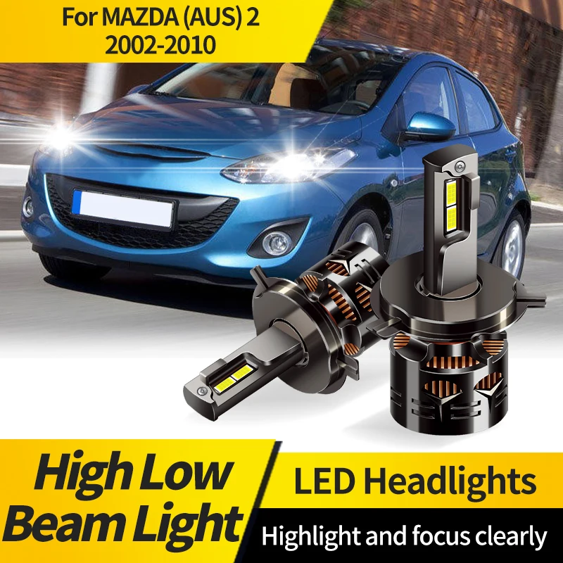 2PCS Canbus H4 LED Headlight HB2 High Low Beam Bulbs Auto Front Lamps For Mazda (AUS) 2 2002-2010 6000K White Led Lights for Car