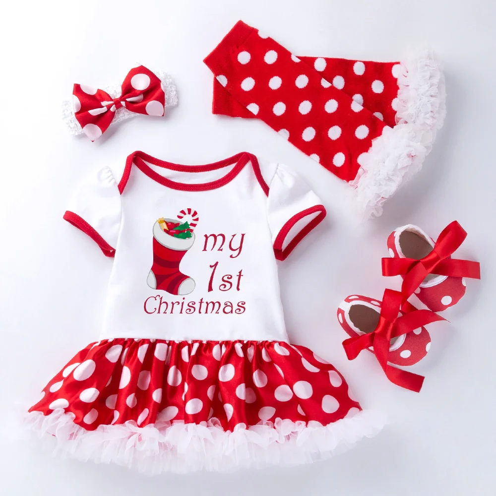 Newborn Christmas Clothes Baby Girls Clothing Set My 1st Christmas Baby Clothes Set Ruffles Dress New Born Baby Clothing