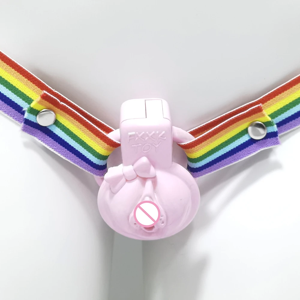 قوس قزح العفة قفص القضيب مكافحة قبالة جهاز شريط مرن سيسي الجنس لعب كيس الصفن حلقة الذكور القضيب الدائري حزام مساعد