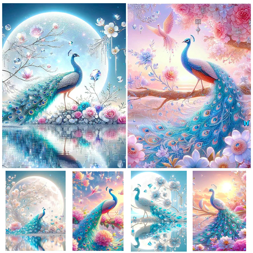 Full Diamond Painting New Style 2024 Dream Peacock Flower Landscape Mosaic Diamonds Embroidery Cross Stitch Birds Home Decor DIY