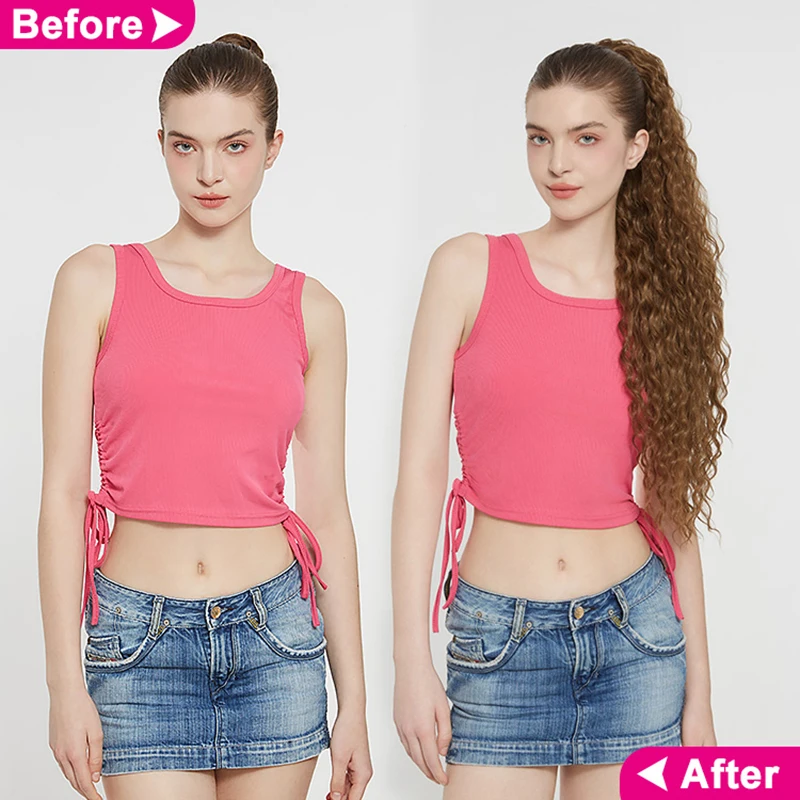 JULIANNA Synthetischer Pferdeschwanz, Kanekalon, weiches natürliches Haar, hitzebeständige Extensions, lockiges Clip-in-Zopf-Haarteil für Frauen