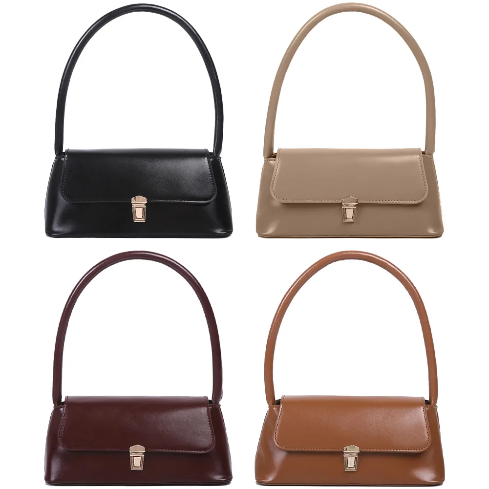

Women Shoulder Bag Trendy Vintage Handbag Portable Casual PU Leather Solid Color Simple Handle Underarm Bag Handbags
