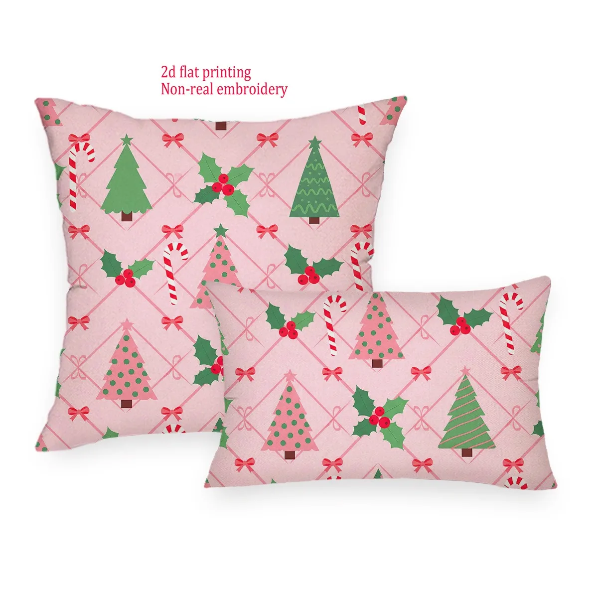 ¡fundas de almohada Festivas con estampado de arbol de Navidad rosa para un acogedora decoración navideña! فوندا دي كوجين #6