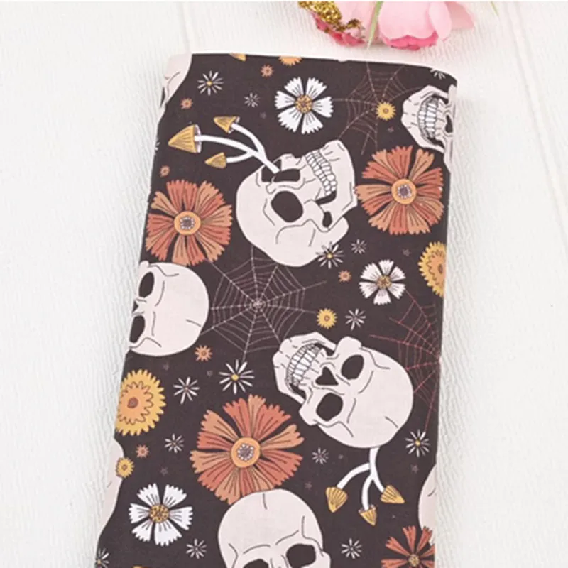 Plain Halloween Fabric, 100% Cotton, Skull, Cartoon, Cat Print, Handmade DIY Bag, Garment Dress, Sewing Cloth, CR-1765