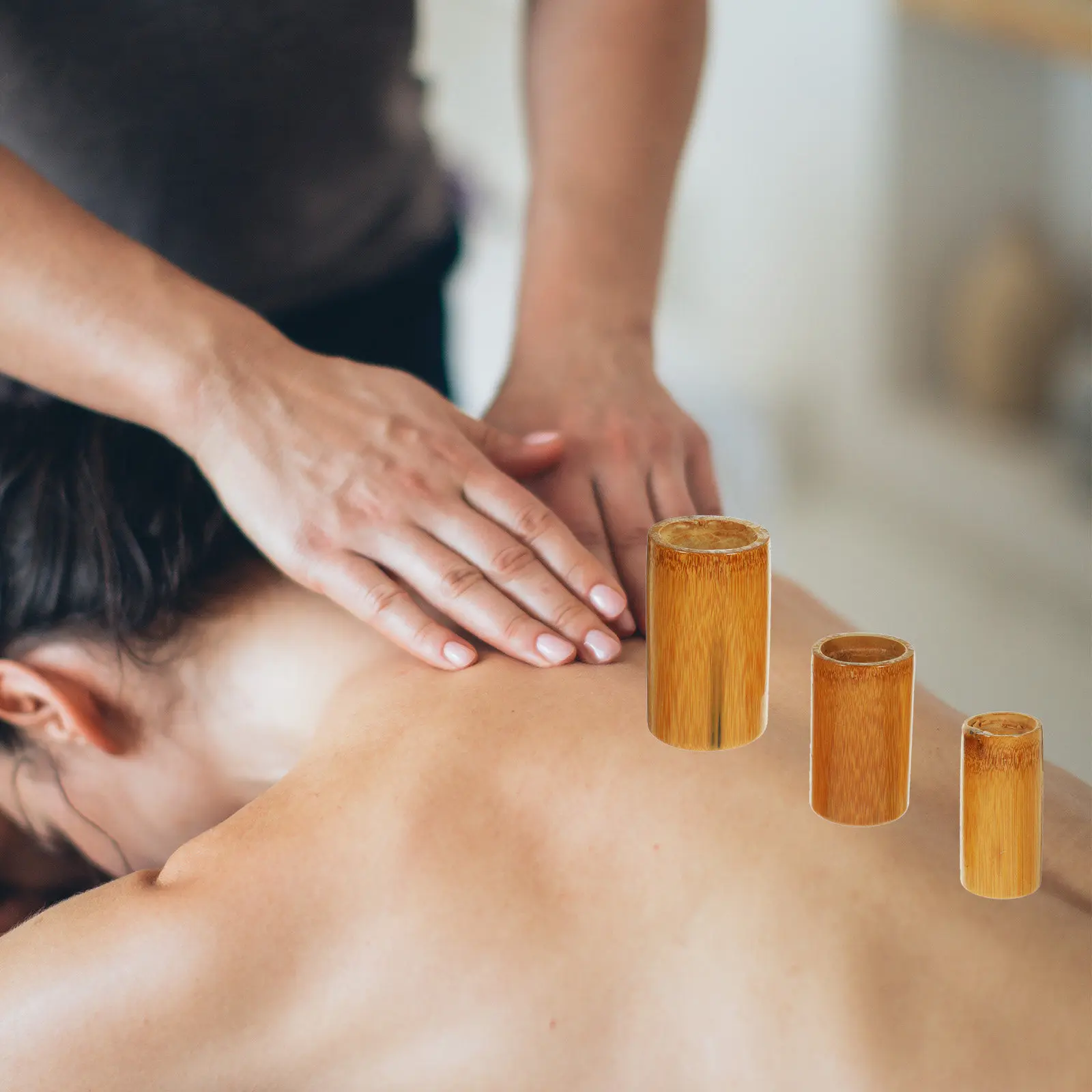 

Набор для баночного массажа из бамбука, 1 комплект: компактный, портативный, для массажа спины, плеч, шеи, улучшения лимфодренажа, многоразовый