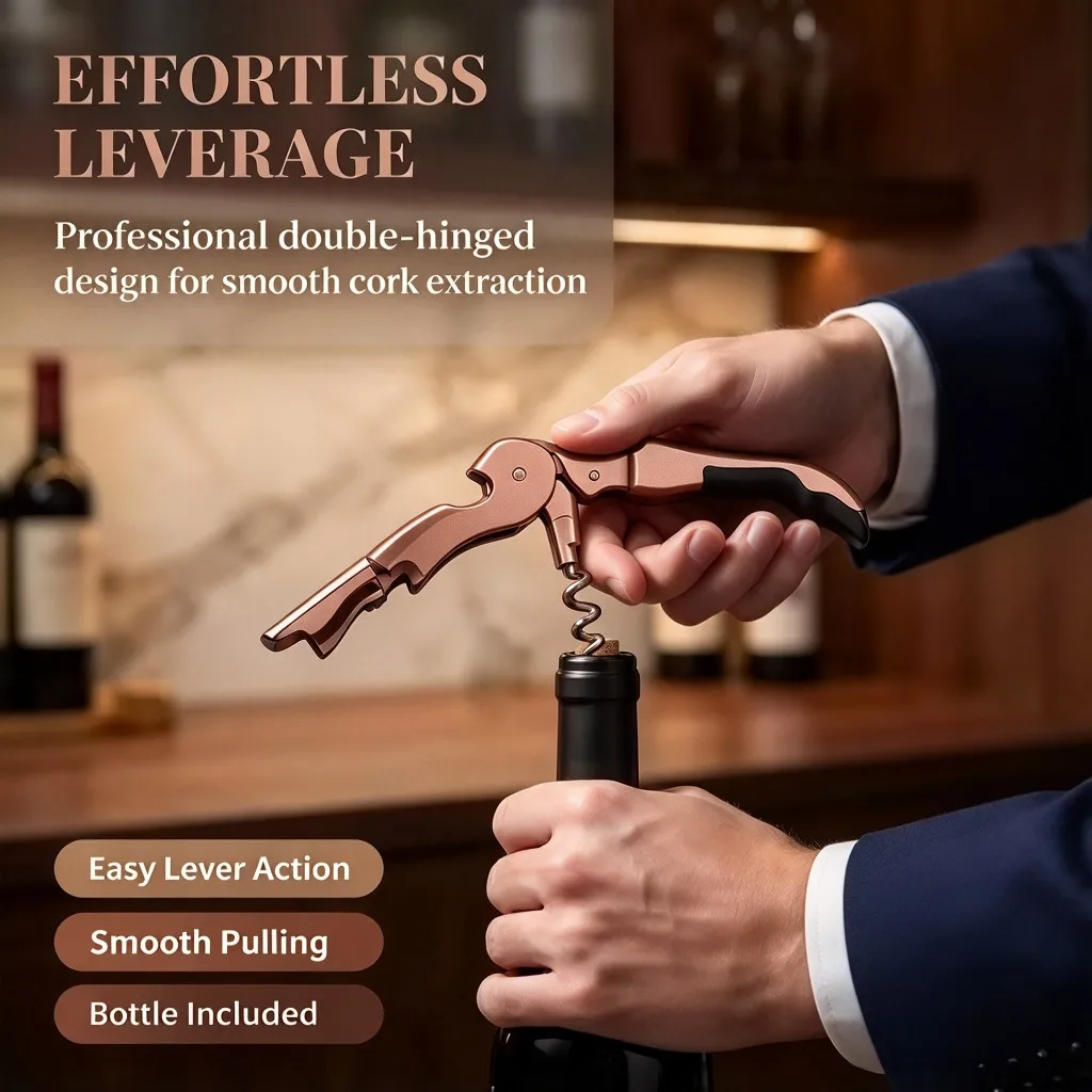 Rose Gold 3-in-1 Waiter's Corkscrew Multi-function Wine Bottle Opener with Foil Cutter Beer Opener Bar, Restaurant Kitchen Tool