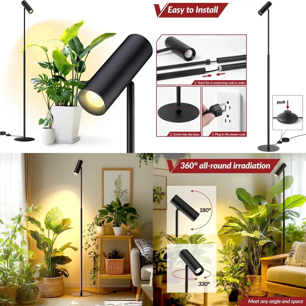 

Full Spectrum 25W 3000K COB Plant Light Bulb for Indoor Plants, 6FT Standing with 330° Rotating Head and Metal Floor Stand