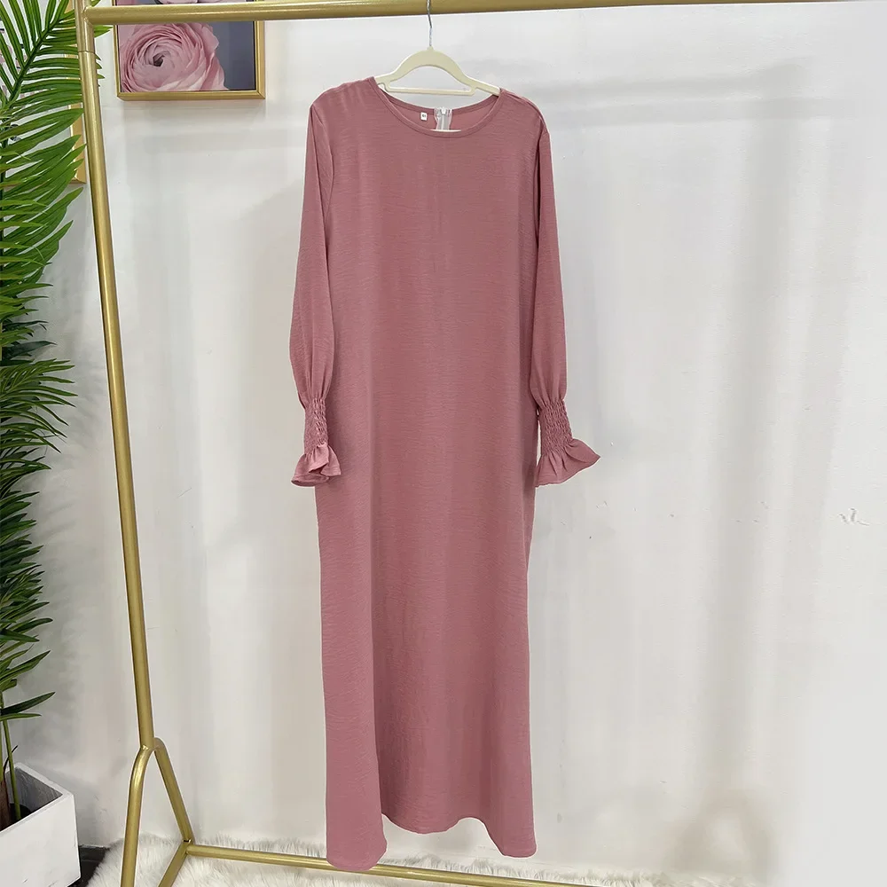 Ramadan uma peça abaya vestido elástico pulso babado manguito modesto oração maxi vestidos crepe abayas para mulher dubai roupas islâmicas