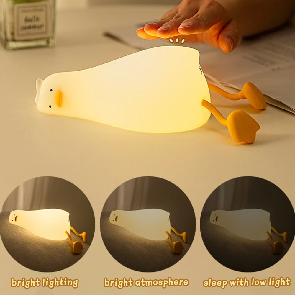 Lying Flat Duck Night Light LED Silicone Night Lamp USB Charging Room Atmosphere Lamp Adjustable Warm Lighting Children Fun Gift