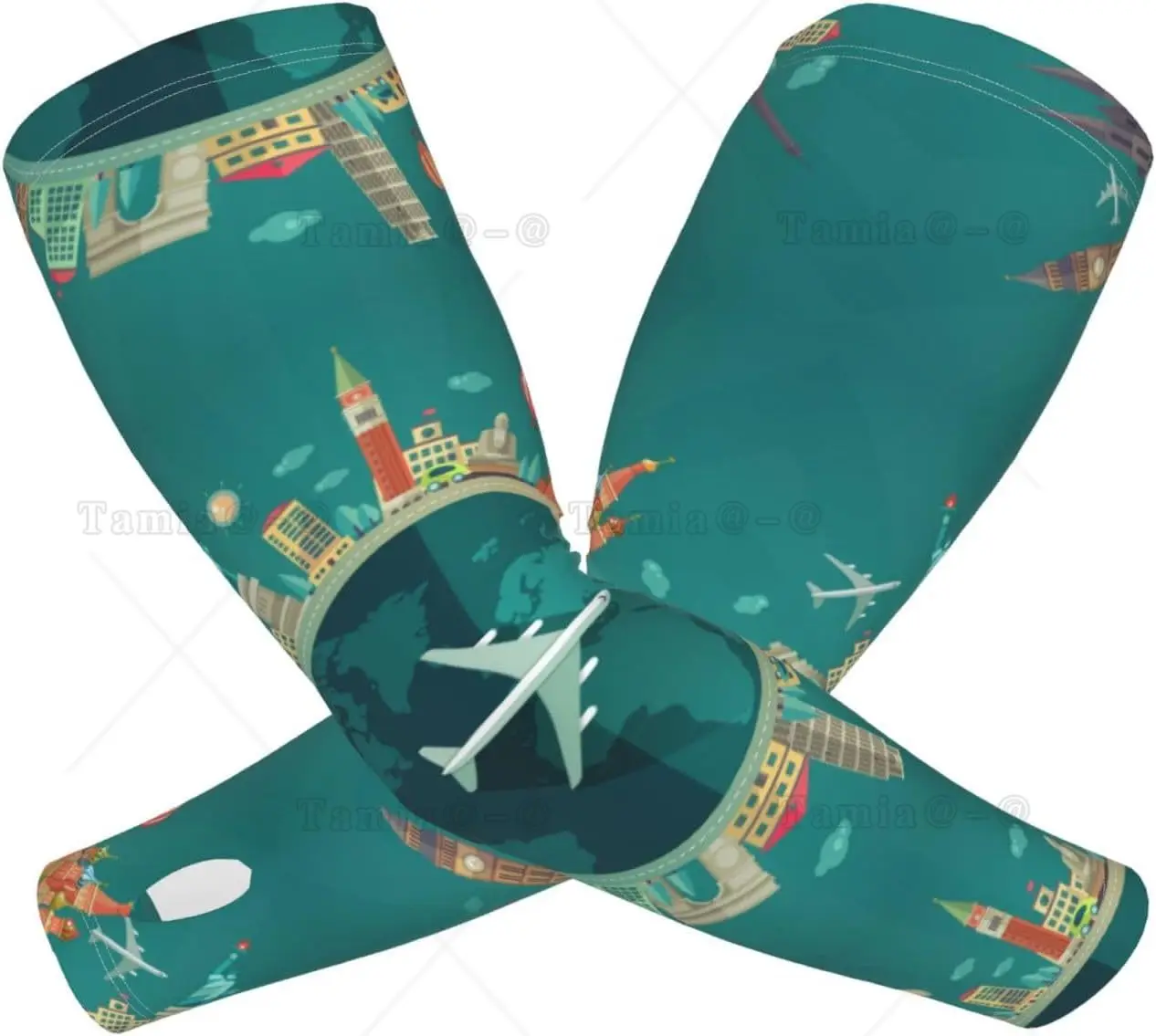 Around The Aircraft Arm Sleeves Cooling UV Sun Protection Sports Compression for Men Women Golf Basketball Arm Sleeves