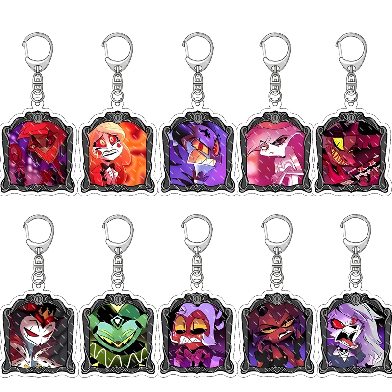 Anime Derivative Products Acrylic Keychain Hazbin Hotel Character Personage Ornament Alastor Lucifer Collection Keyring 4Pc Gift