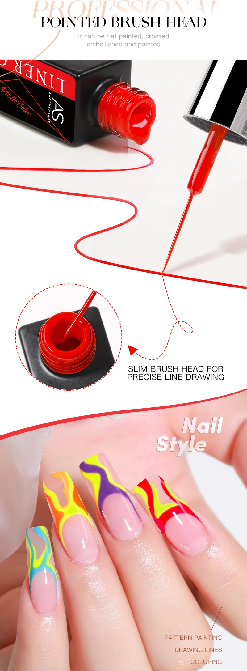 AS Solid Line Gel-Nagellack, nicht im Set, 24 Farben, für Maniküre, Zeichnung, Nagellack, DIY-Malerei, Lack, reiner Liner, Nägel, Kunstgel – Detail 5