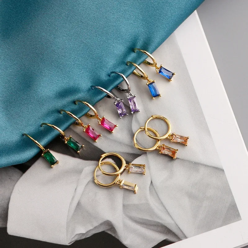 Color Pendiente Geometric Square Rainbow Drop Hoop Earrings for Women Party Youth Jewelry Birthday Gift Accessories 2024 Trend