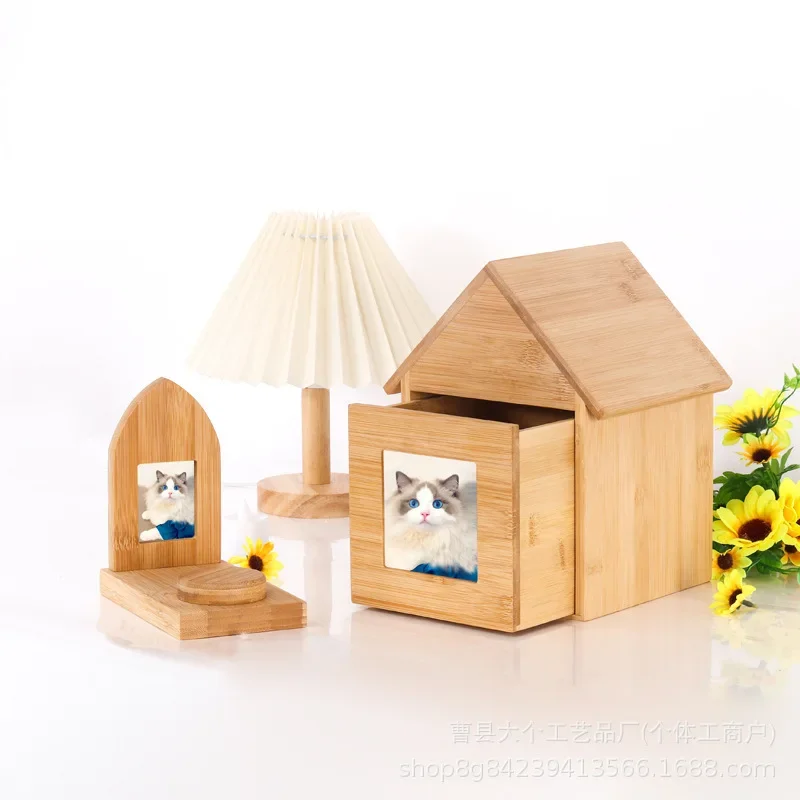 Wooden pet urn cat dog commemorative box can hold photo album photo funeral box pet supplies