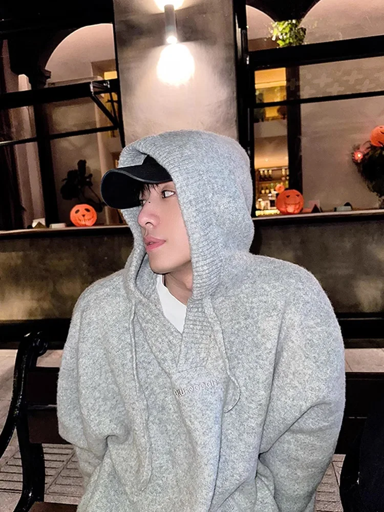 

Retro American Lazy Sle Men's Hoodie Knitted Sweater Loose All-Match Autumn Winter High-End Trendy Brand Outerwear